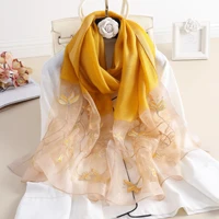 2022 spring and autumn new silk wool embroidered scarf for women all match warm neck air conditioning shawl gold scarf