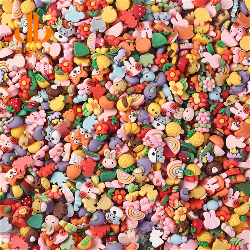 

30pcs Multi-Styles Kawaii Cute Nail Accessories Rainbow Lollipop Resin Jelly Bear Flowers Nail Art Charms Decorations DIY Design