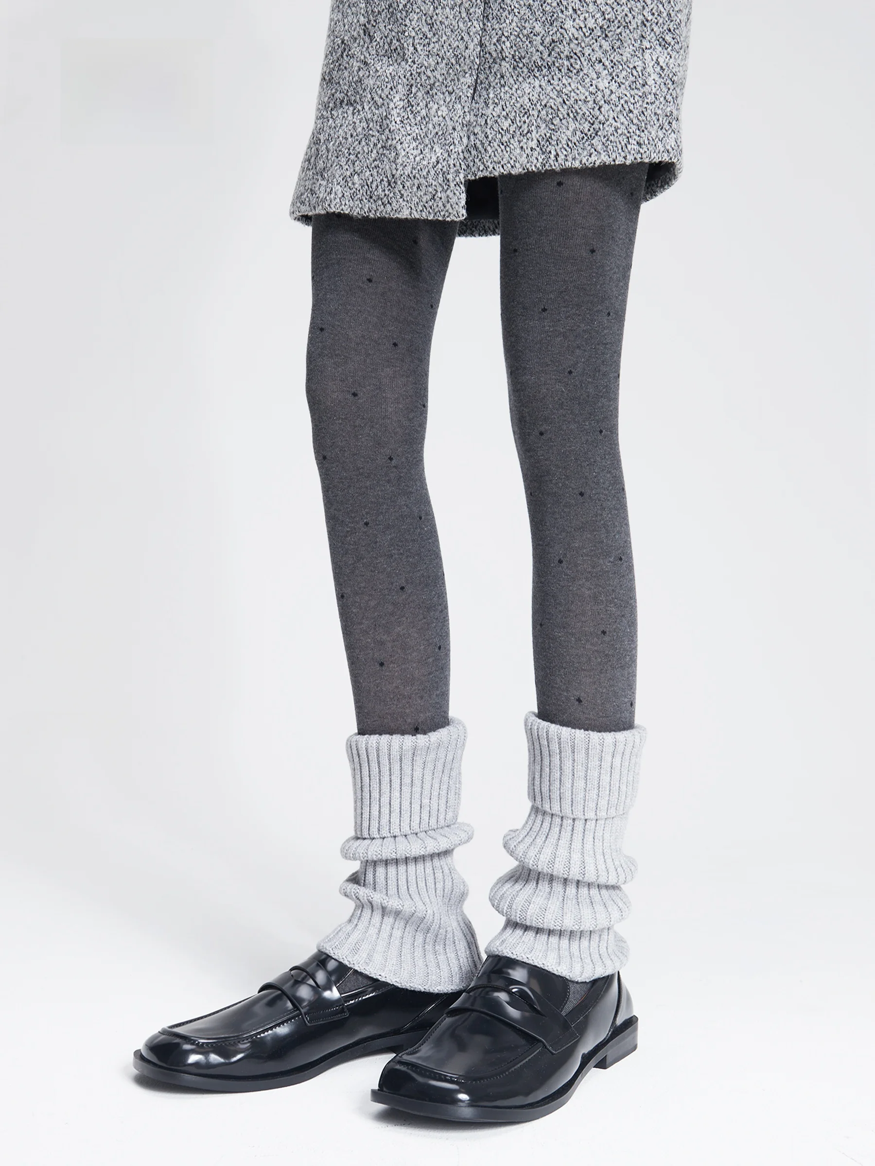 Осень 2024 хлопковые жаккардовые леггинсы в горошек тонкая верхняя одежда серые