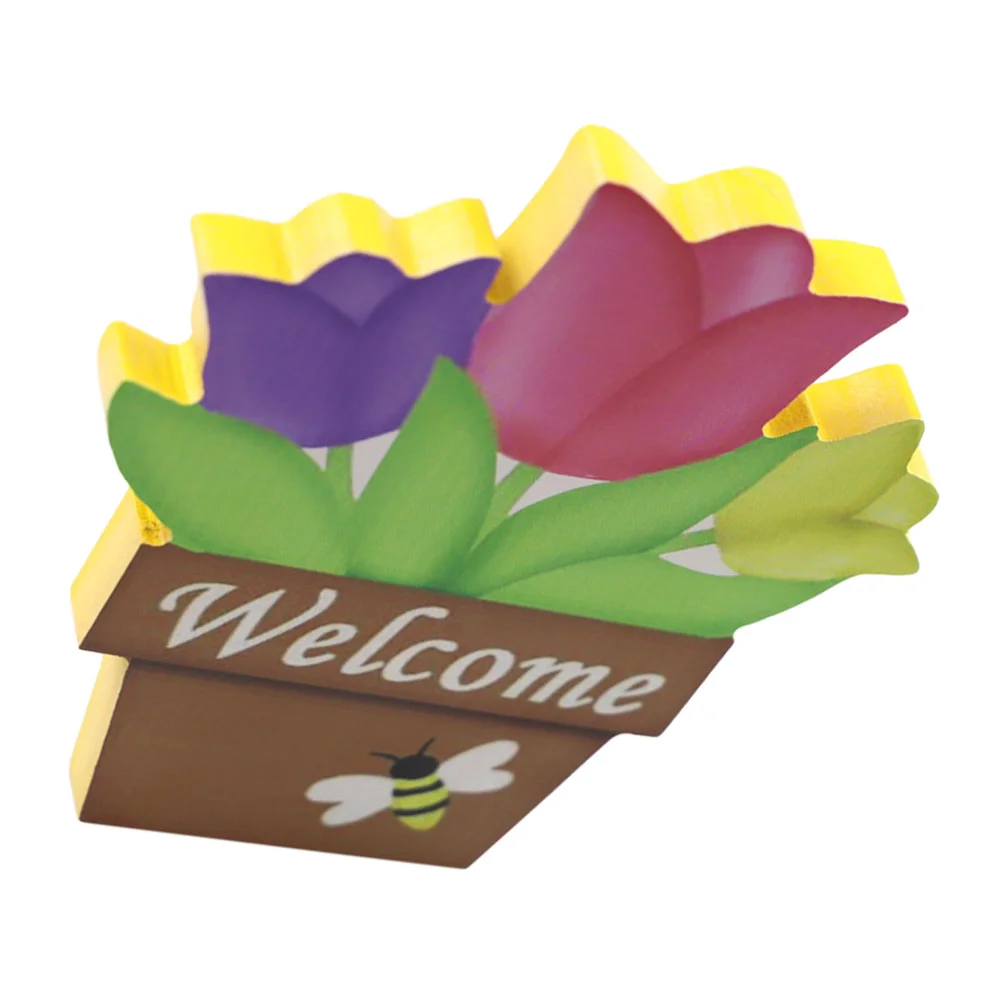 1pc Tulip Shaped Desktop Ornament Easter Wooden Tulips Flowers Craft Photo Prop |