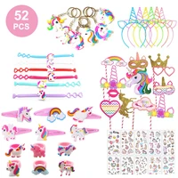 52packs unicorn party favors supplies unicorn bracelets rings keychains tattoos photo props rainbow unicorn birthday gifts toys