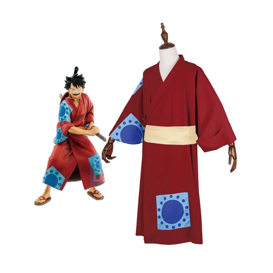 

Цельный костюм для косплея обезьянка д. Красное кимоно Luffy, халат, полный костюм, наряд для Хэллоуина