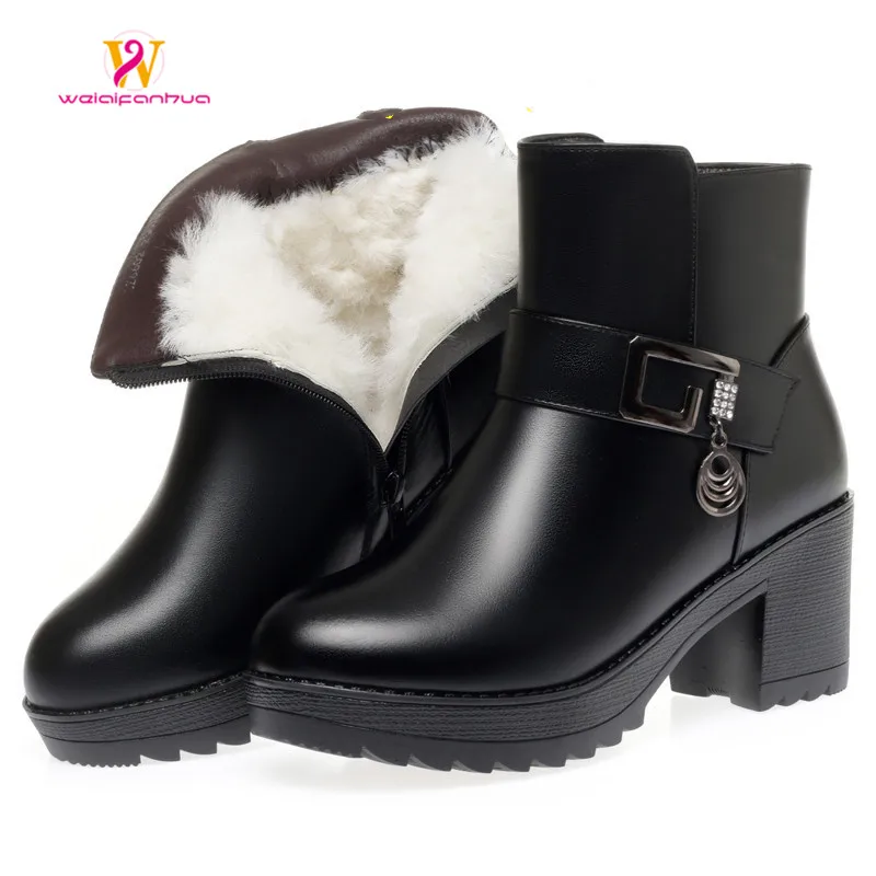 

Ankle boots women's boots winter fashion wool women's snow boots heels 2022 handmade leather round toe platform fashion boots
