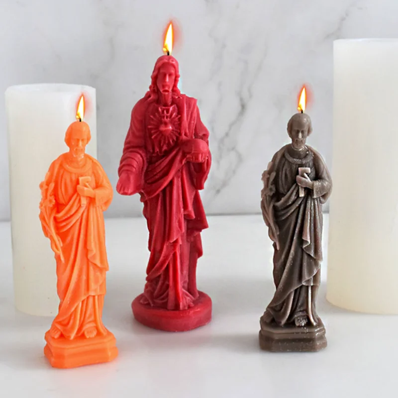 

Jesus Statue Candle Silicone Mold European Style Human Body Soap Resin Plaster Making Tool Robe Chocolate Mould Home Decor Gifts