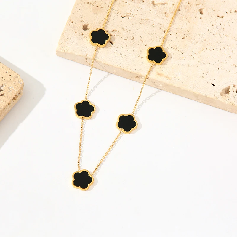 Ожерелье EILIECK из нержавеющей стали 316L с черными 5 листьями и цветами