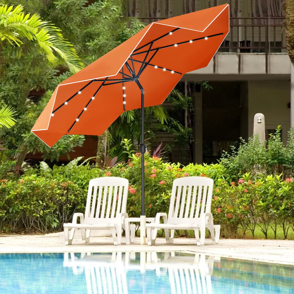 

9 Ft Patio Umbrella with LED Solar Lights Orange