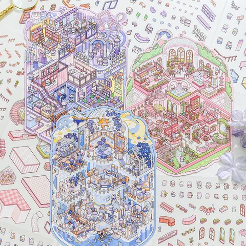 Миниатюрные пейзажные наклейки Meow Woo Thinking Day