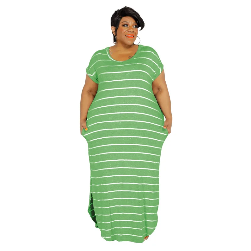 

Striped Printed Boho Loose Floor-Length Dress for Women Plus Size 4XL 5XL Casual Split Floor-Length Vintage Retro Dresses