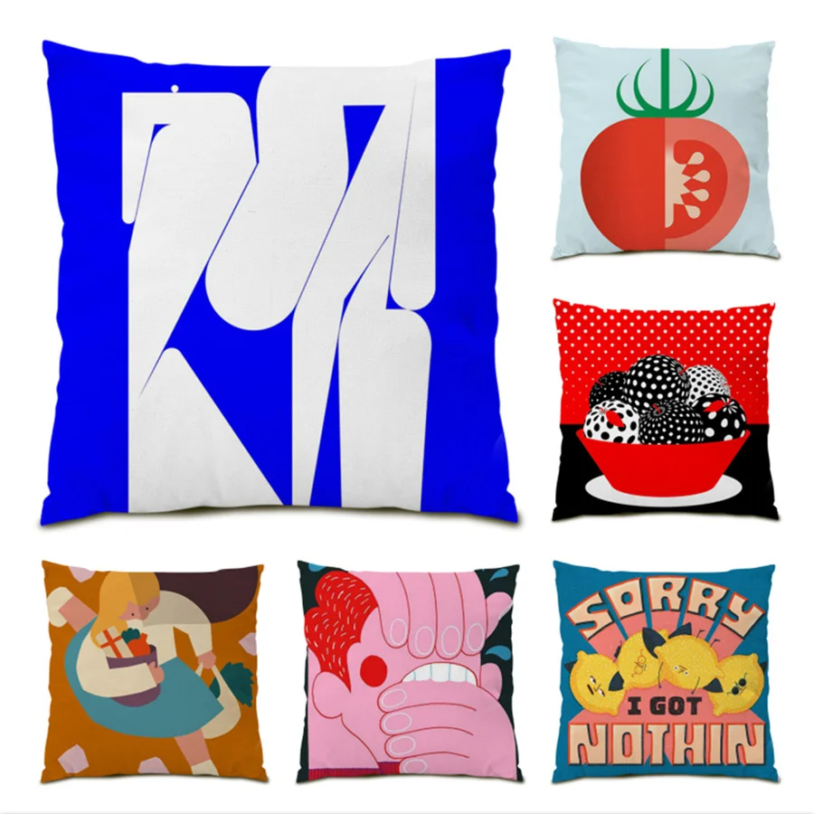 

Polyester Linen Pillowcase Comfortable Home 45x45 Cushions Covers Velvet Cute Cartoon Vintage Living Room Decoration Decor E0411