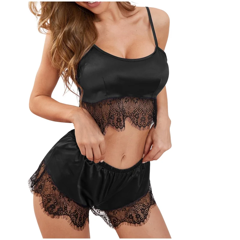 

2022 Ropa interior Sexy para mujer New Sexy Lace Lingerie Silk Underwear Sleepwear Underwear Pajamas Satin Juego de lencería