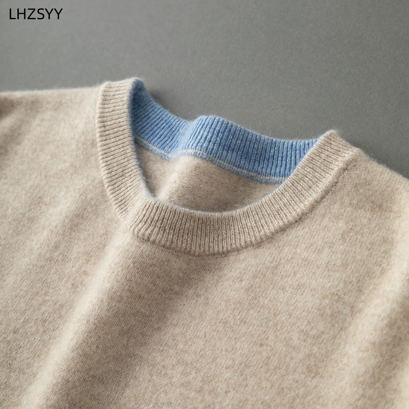

LHZSYY High-end Men 100%Pure Cashmere Sweater O-Neck Jacquard Base shirt Loose Tops Autumn Winter Business Casual Knit Pullovers