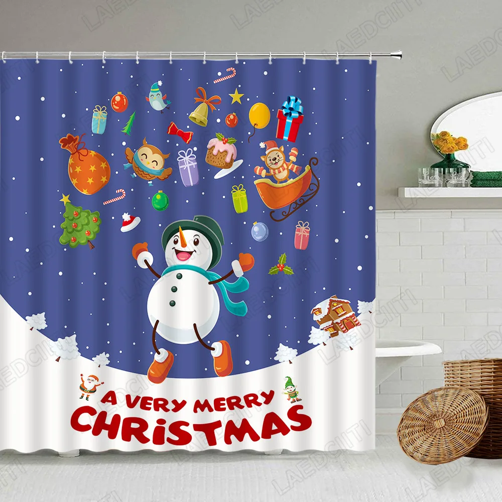 

Забавные занавески для душа с мультяшным изображением снеговика, Рождественская елка, Сова, колокольчик, подарок для детей, новый год, Рожде...
