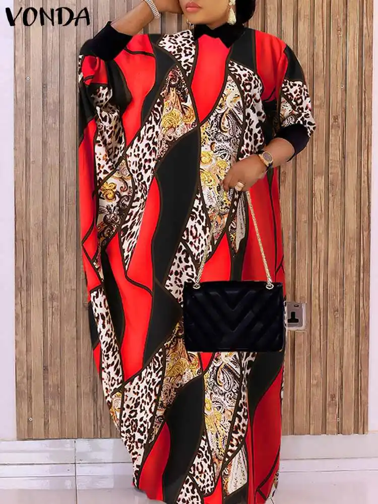 

VONDA Y2K Vintage Kaftan Printed Party Sundress Summer Lapel Casual Loose Party Robe Bohemian Maxi Dress Lady 3/4 Sleeve Vestido
