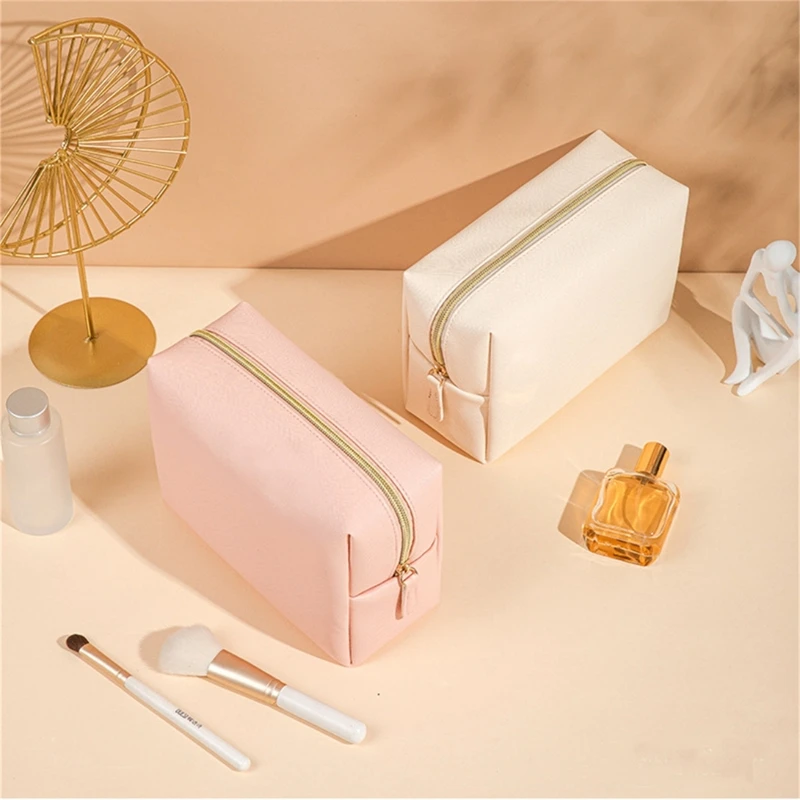 

Women Waterproof Cosmetic Bag PU Leather Solid Color Makeup Pouch Travel Portable Wash Toiletry Storage Bag Organizer Purse
