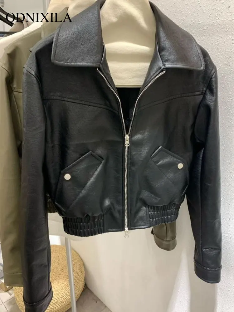 Women's Leather Jacket Spring Jacket Women PU Lapel  Leather Jacket Korean Women New Coat & Jacket Women's Bomber Jacket