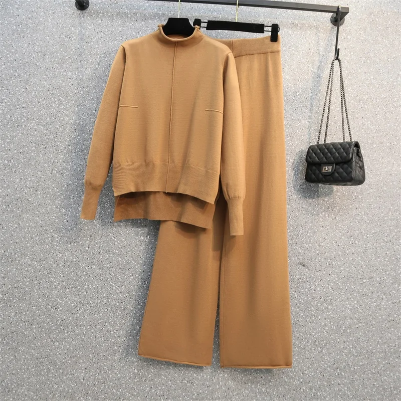 

Women New Winter Sweater Suit Loose Asymmetry Pullovers Top And Pant Two Piece Set Outfit Fashion Casual Knit Warm Tracksuit
