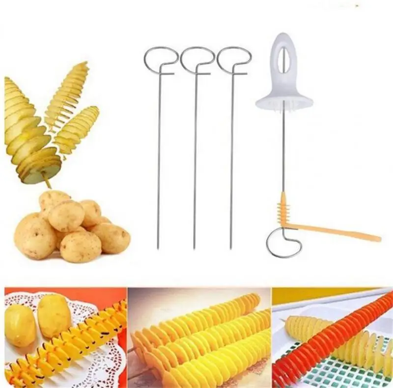 

1Set Rotate Potato Slicer Stainless Steel Plastic Twisted Potato Slice Cutter Spiral Creative Kitchen Gadgets Vegetable Tools