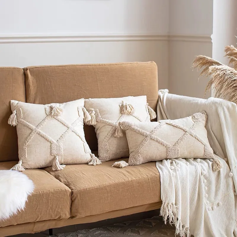 

Bohemia Sofa Throw Cushion Covers Tufted Tassel Morocco Pillowcase Beige Home Bedroom Decorative Pillow Covers 45X45/30X50cm