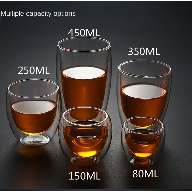 

Heat-resistant Double Wall Cup Handmade Water Cup Healthy Drink Mug Tea Household Transparent Drinking Set 80/150/250/350ml
