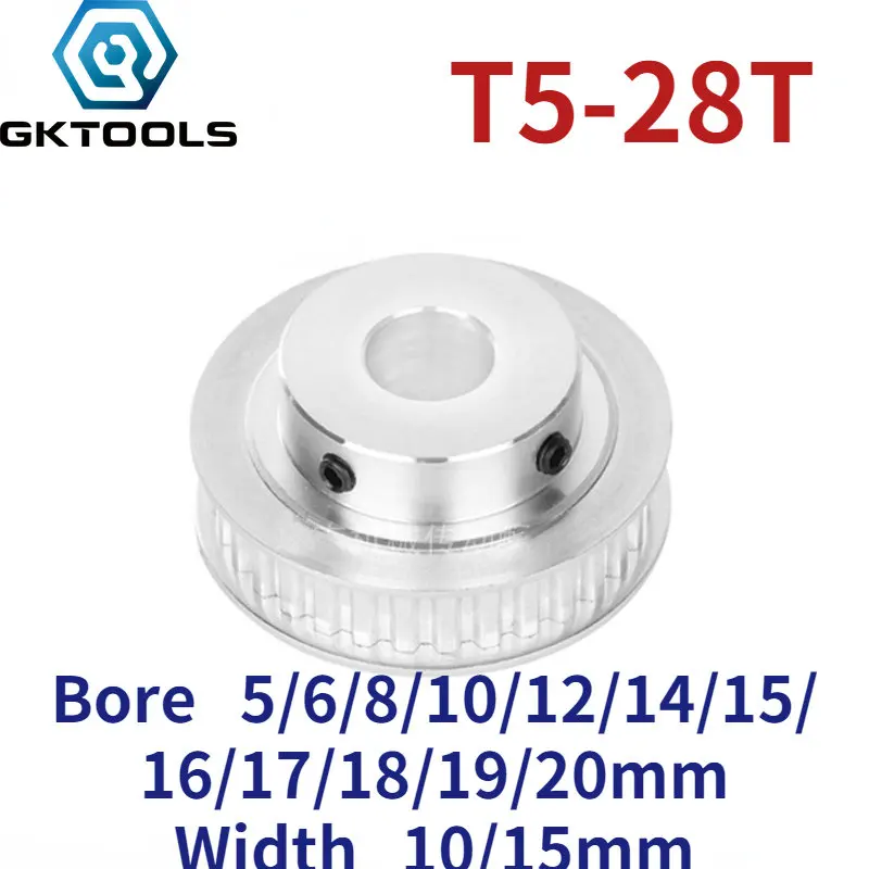 

T5 28 Teeth/T Boss Synchronous Belt Pulley BF Groove Width 10/15mm Inner Hole 5/6/8/10/12/14/15/16/17/18/19/20mm