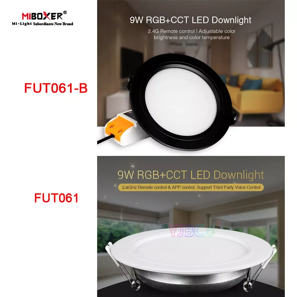 

Miboxer 9W RGB+CCT LED Downlight FUT061 White/FUT061-B Black Dimmable Ceiling 110V 220V Smart Panel Light 2.4G RF Remote control