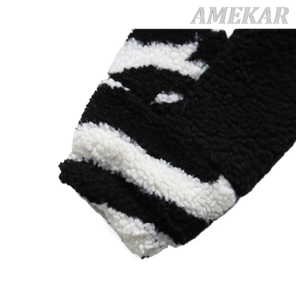 2023 Print Casual Lamb Wool Parka Winter Clothing Korea Style Streetwear Coat Hip Hop Zipper Fashion Soft Jackets For Men Women