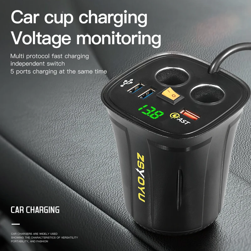 

QC3.0 двойной USB подстаканник автомобильное зарядное устройство адаптер Быстрая зарядка прикуриватель Вольтметр дисплей гнездо водонепрони...