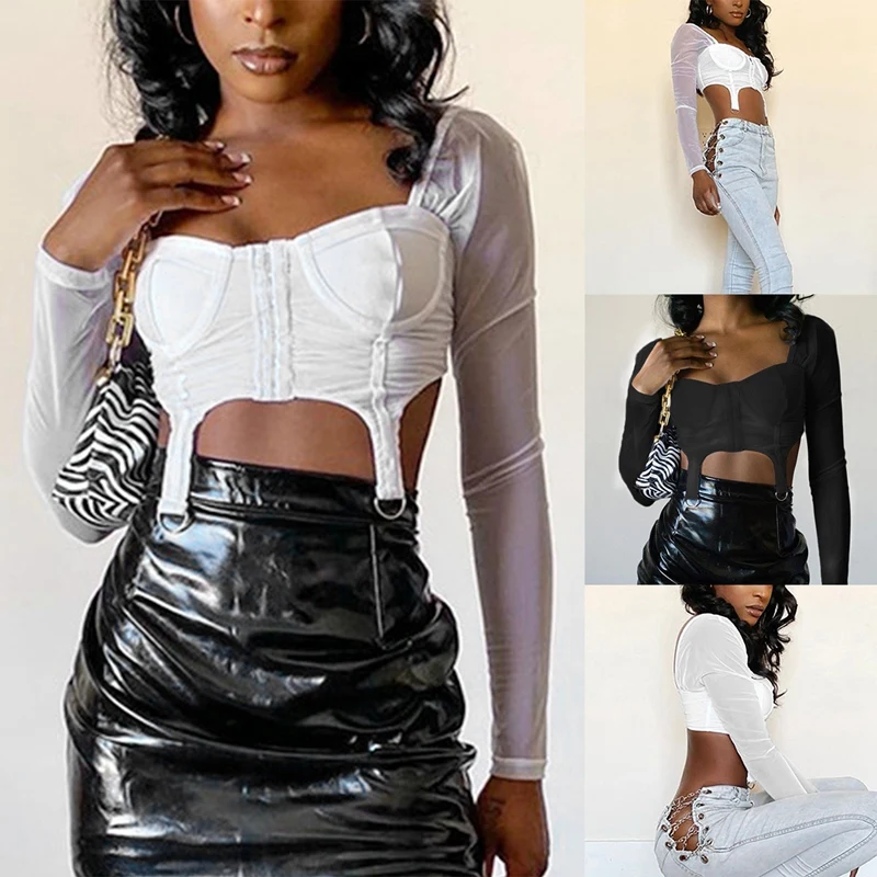 

Women's Fashion All-Match Sexy Navel Gauze Stitching Slim Short T-Shirt Top