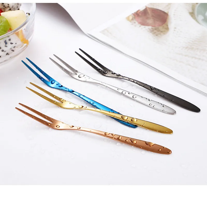 

Stainless Steel Two-tine Fork Fruit Fork set Tableware Multiple Use Snack Cake Dessert Forks Cafeteria Home Flatware