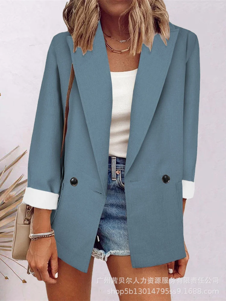 

Mandylandy Women Elegant Autumn Winter Blazer Coat Fashion Casual Long Sleeve Lapel Collar Double Breasted Loose Jacket