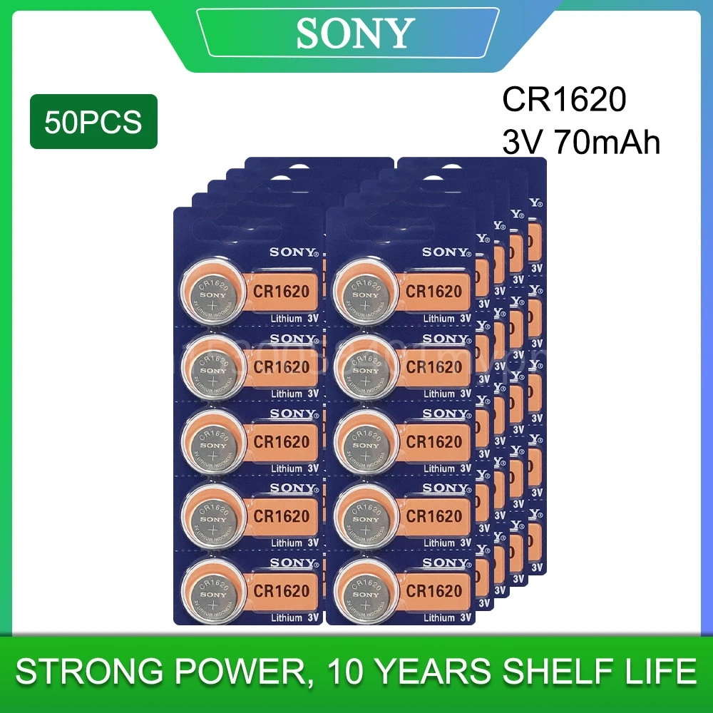 

50pcs SONY CR1620 Button Batteries ECR1620 DL1620 5009LC Cell Coin Lithium Battery 3V CR 1620 for Watch Electronic Toy Remote