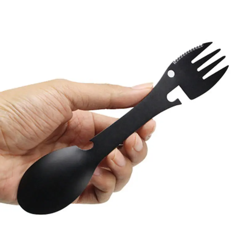 

Outdoor Camping Tableware Stainless Steel Multi-function Fork And Spoon Portable Stainless Steel Tableware Bottle Opener
