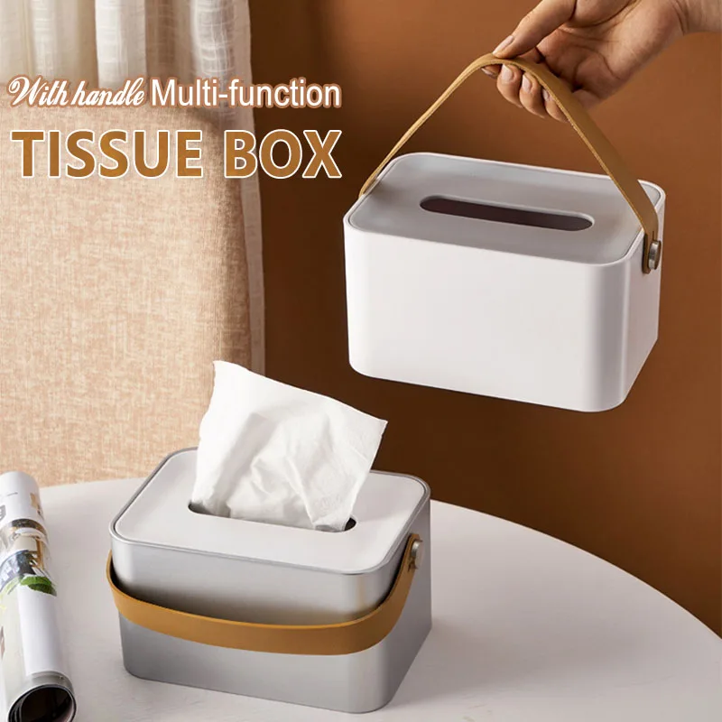 

Home Office Kitchen Tissue Box Plastic Lid Toilet Paper Storage Box Solid Napkin Holder Elegant Desk Organizer With Handles