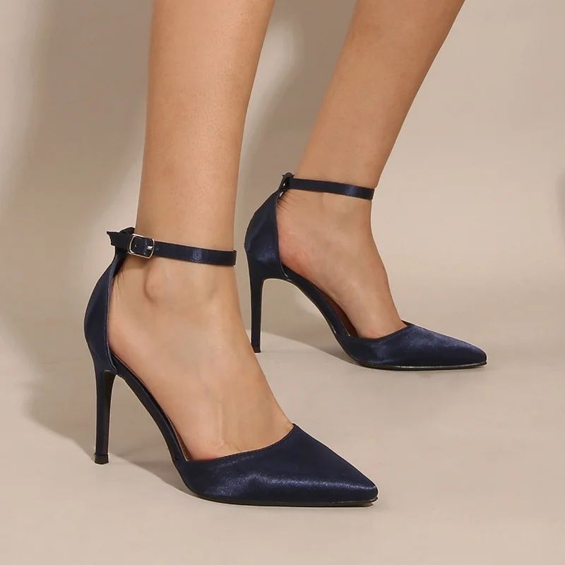 New Large Size Pointed Toe Stiletto High Heels Women's 2022 One Word Belt Bag Heel Buckle Sandals Luxury Sandals Women Designers