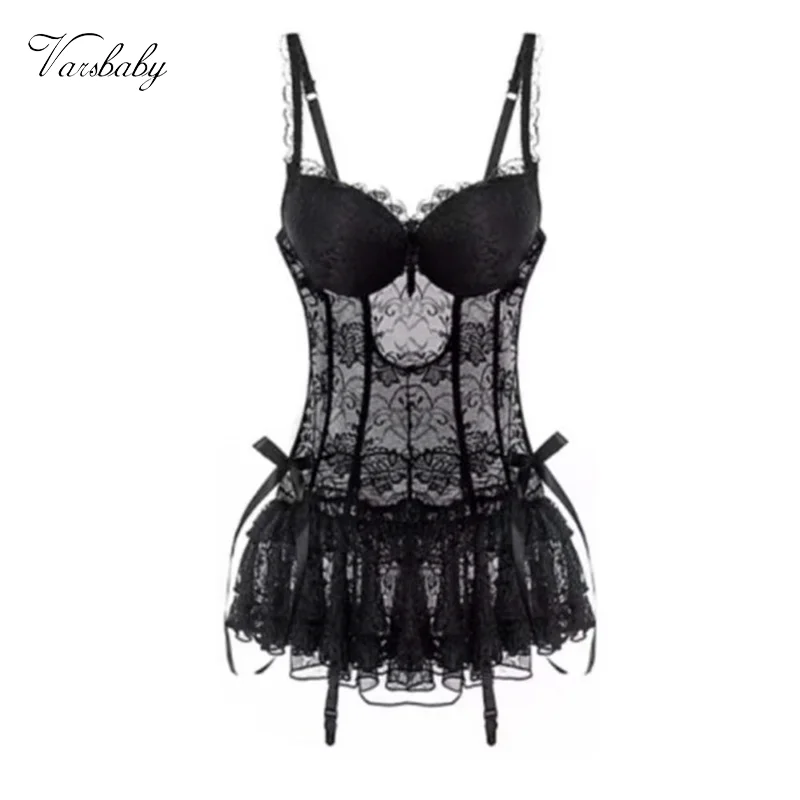 

Varsbaby Sexy Waist Corsets Black Charm Corset Female Body Lace Skirt Dress