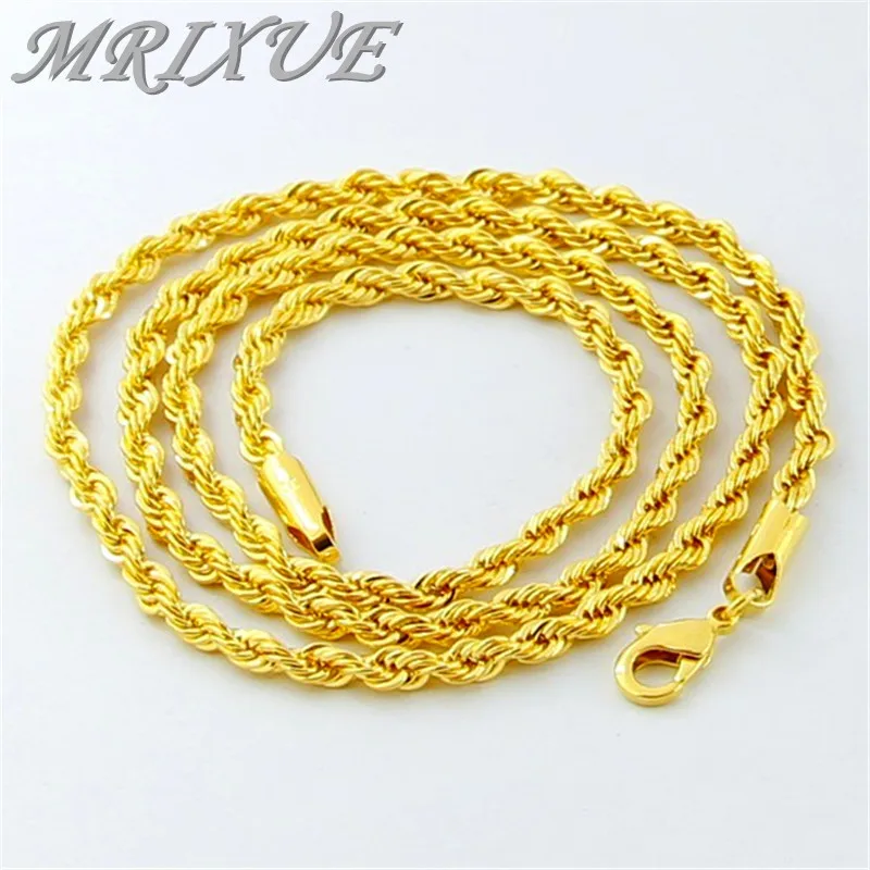 

24K Gold Necklace 3MM Twisted Rope Twist Electroplating Gold Necklace for Men & Women Wedding Jewelry Gifts Hip Hop