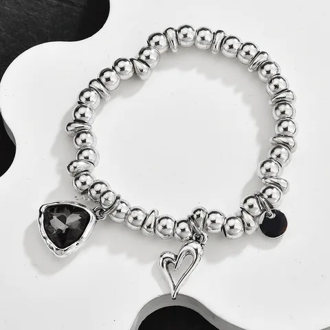 Серебряный браслет Y2K с сердечными бусинами Будды