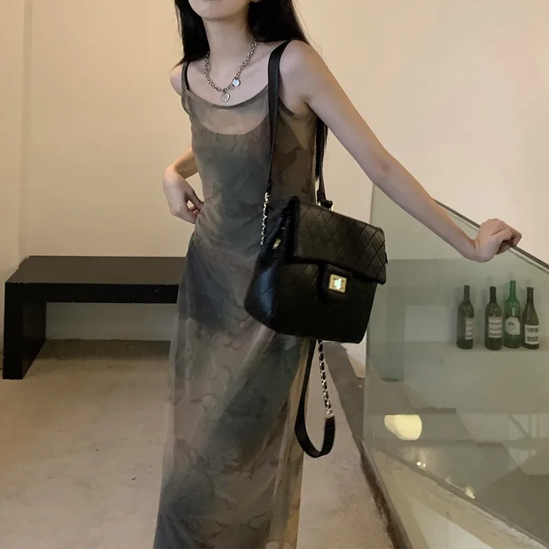 Винтажное Сетчатое платье Karrcat с принтом в стиле гранж готическое платье-миди на