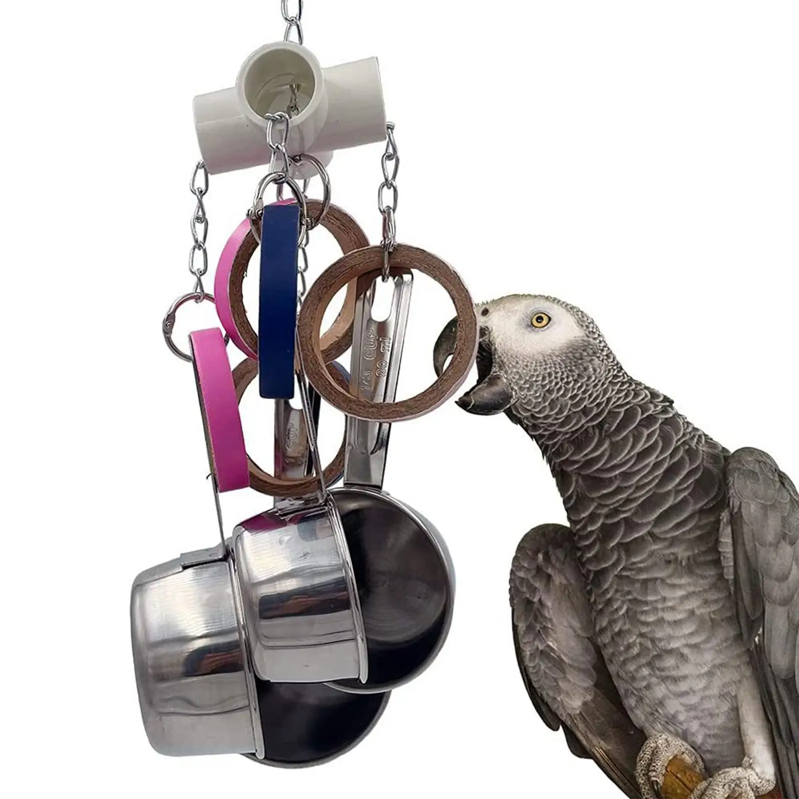 

Parrots Pots and Bagel Toys 4 Stainless Steel Cups Bite Toys Cockatoos