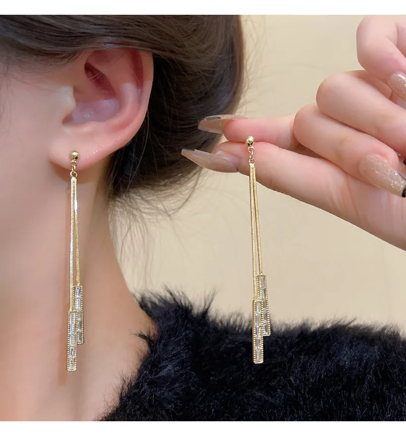 

Fashion 925 Silver Needle Long Tassel Crystal Earrings For Women High Quality Classic Ear Jewelry