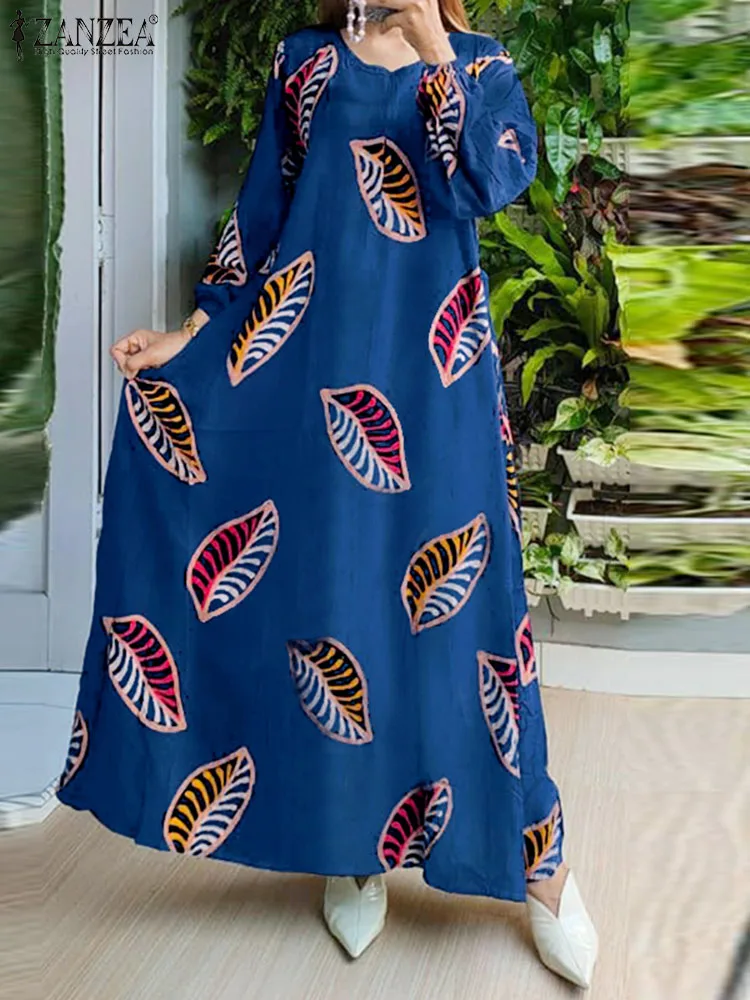 

Платье ZANZEA женское длинное с V-образным вырезом, модное повседневное свободное Макси-платье в богемном стиле с длинным рукавом-фонариком, с ...