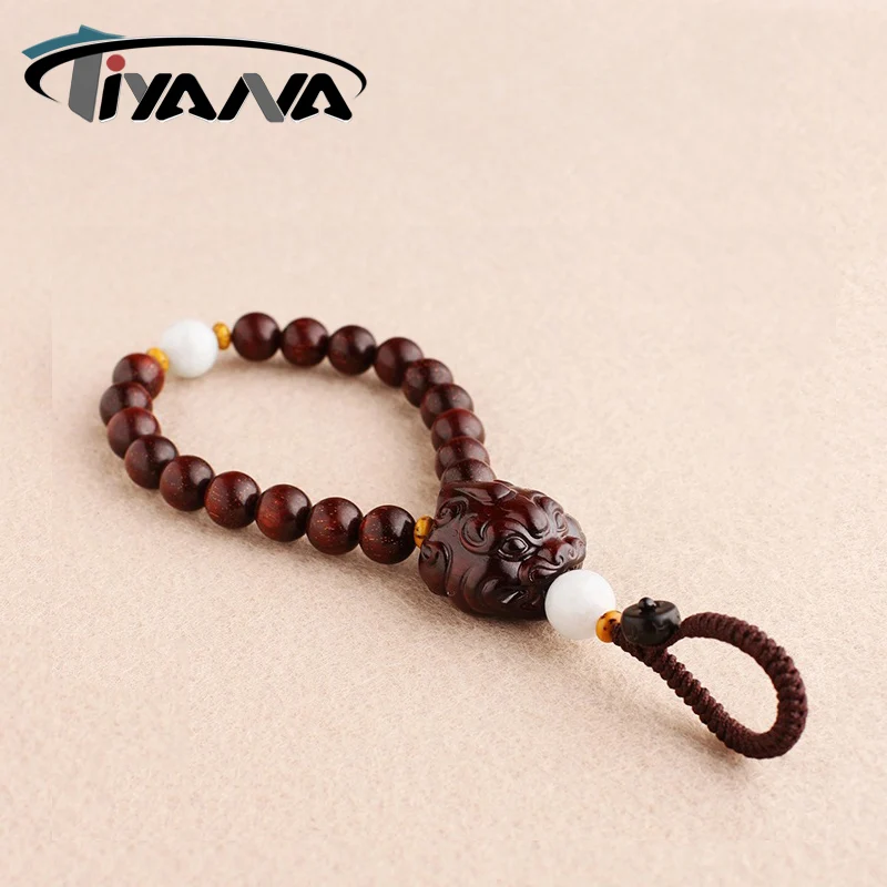 

Tiyana Auto Accessories Red Sandalwood Car Keychain Pendant Brave Troops Rope Safety Buckle Lucky Decor Wish for Wealth