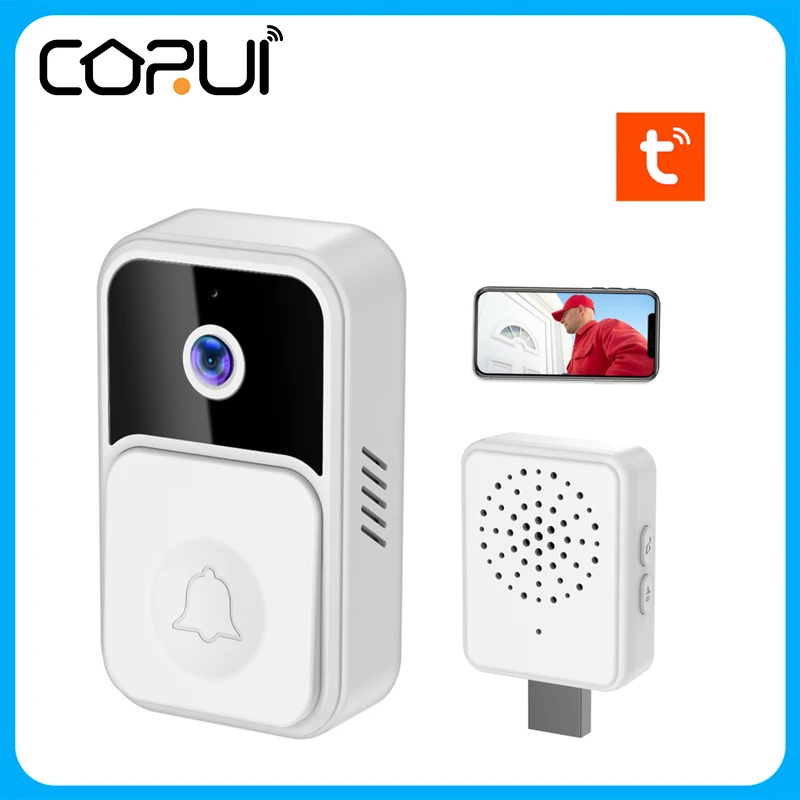 

CoRui Tuya WiFi Wireless Doorbell Smart Phone Camera Intercom Battery Powered Waterproof Compatible With Home Security Doorbell