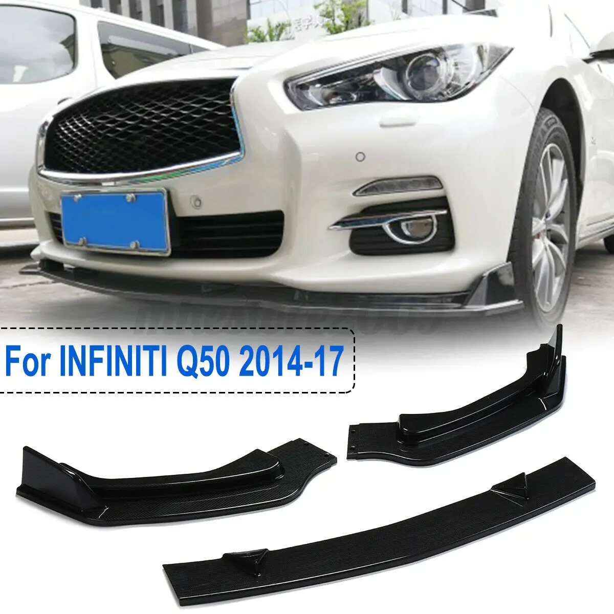 Front Bumper Lip Spoiler for Infiniti Q50 2014-2017 Carbon Fiber Bumper Diffuser Splitter Protector Car Modification Body Kit