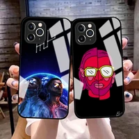 pnl qlf rapper singer phone cover for iphone 11 12 13 pro max x xr xs max 7 8 plus 12 13 mini black tempered glass bumper case
