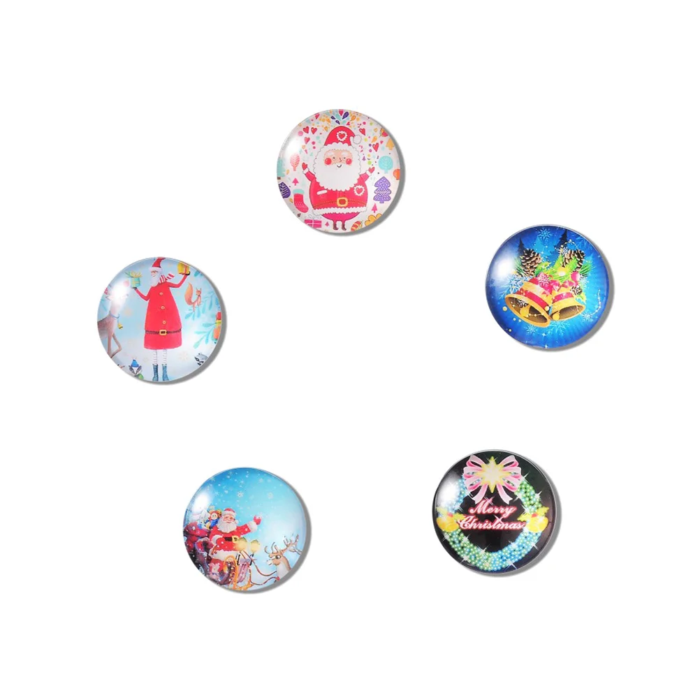 

5PCS Christmas Pattern Refrigerator Magnets Round Santa Bell Whiteboard Magnet for Fridge Cabinet Decor ( Random Style )