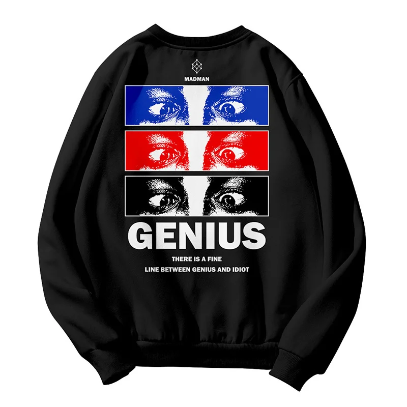 Толстовка с капюшоном для мужчин и женщин Genius and madman спортивная одежда круглым