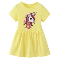 jumping meters summer unicorn girls dresses yellow cotton childrens clothes hot selling short sleeve baby costume kids frocks