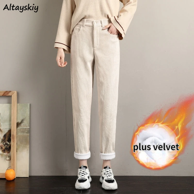 

Pants Women Corduroy Cozy Autumn Aesthetic Warm Femme Warm Simple Pure Daily Streetwear All-match Preppy Basic Harajuku Retro
