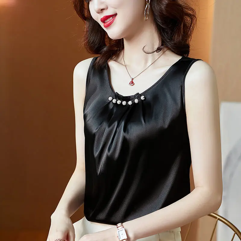 Camisole vest, women's suit, summer black design, small, sleeveless satin bottoming shirt, top  korean fashion clothing
